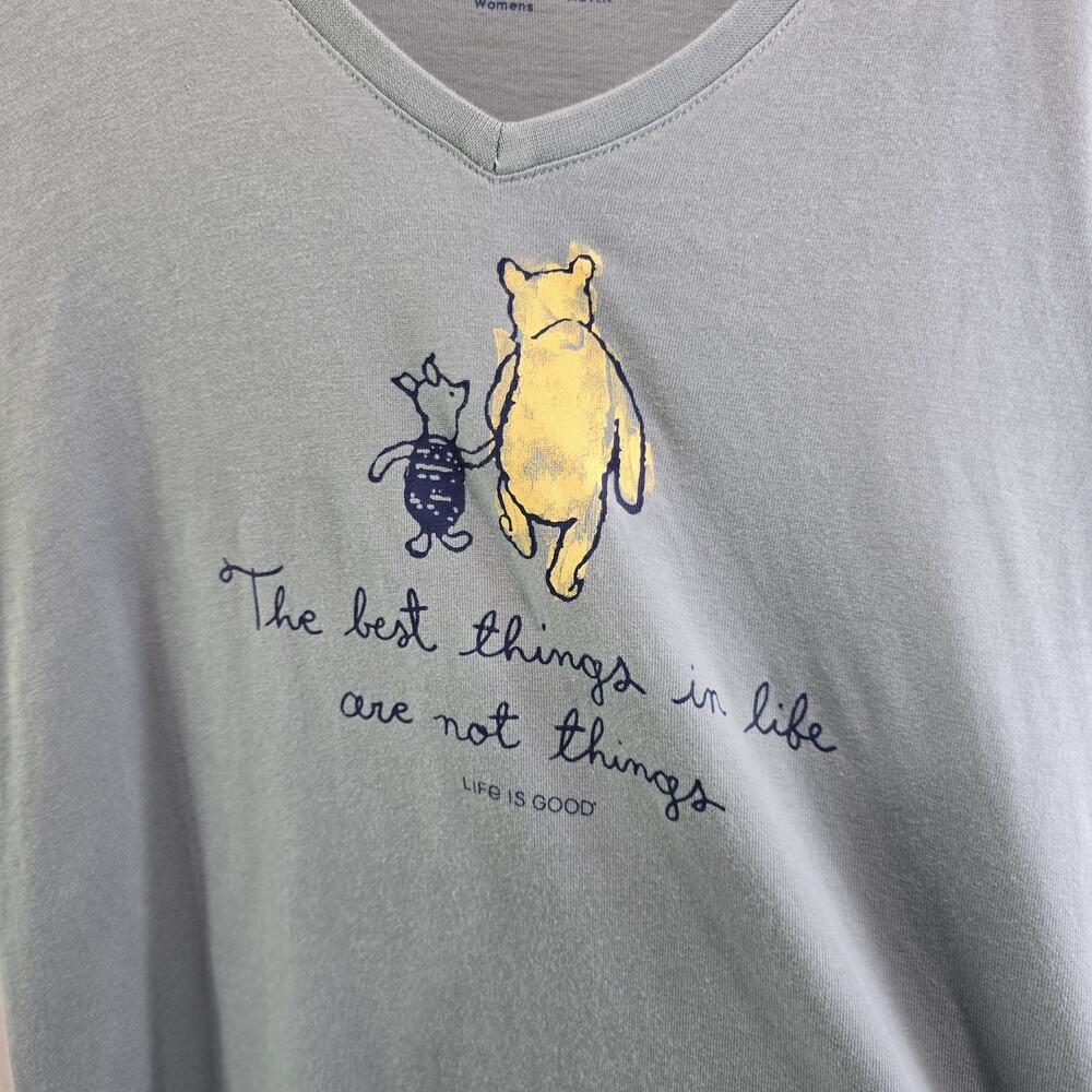 Life Is Good T Shirt Womens Medium Blue Pooh Piglet Short Crusher V Best Things - Picture 8 of 10
